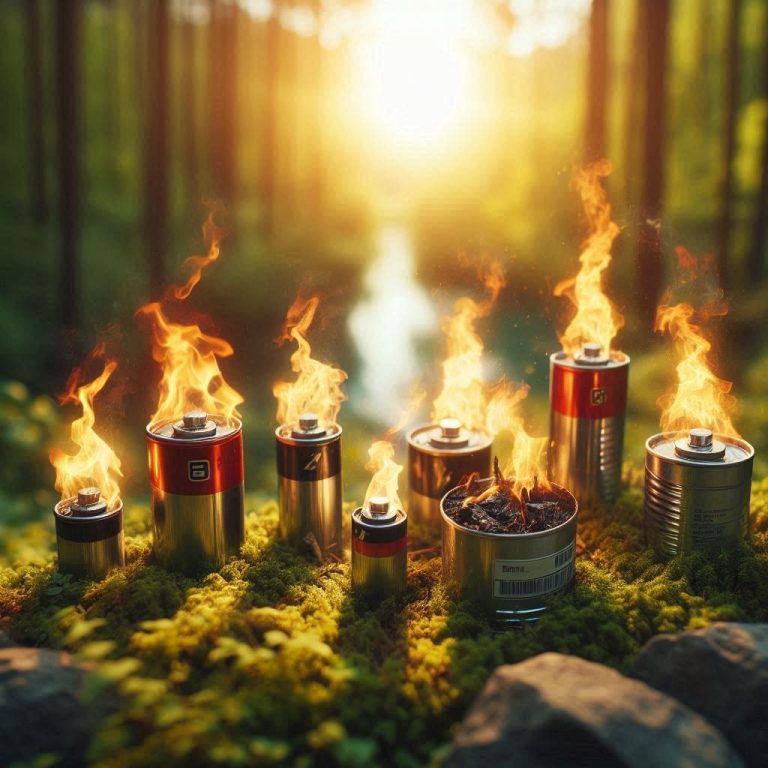 Akkus stehen im Wald und brennen